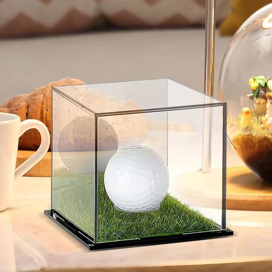 Golf Ball Display Case with Stand & Faux Green Grass