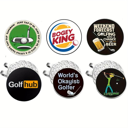 Pack of 6 Funny  Magentic Ball Markers with 3 Hat Clips