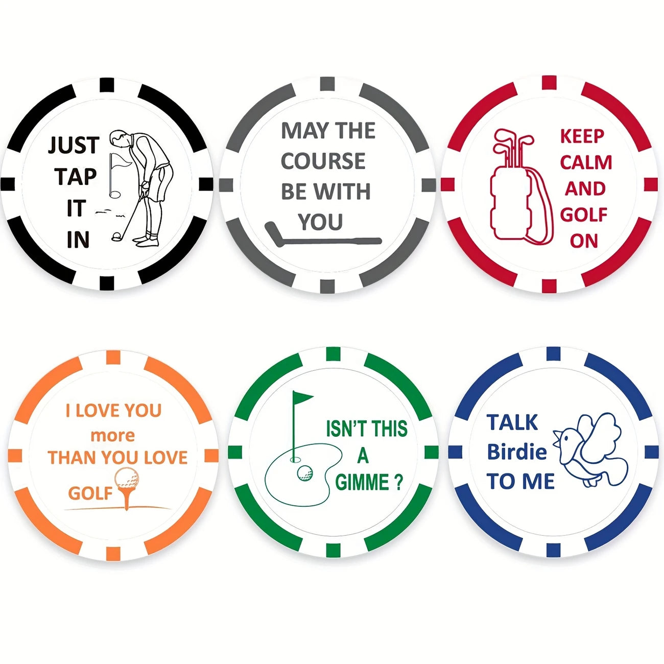 Poker Chip Ball Markers Funny - Pack of 6