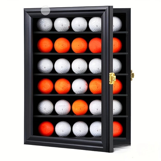 Premium Wooden Golf Ball Display Case - Transparent Storage Cabinet for Home Use, Durable Black Finish, Holds 18 Golf Balls, Ideal for Golf Enthusiasts, Golf Accessories